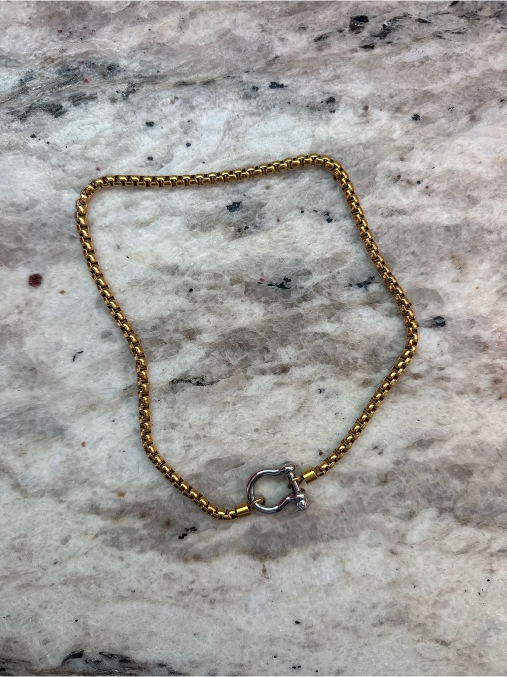 Gold-Tone Box Chain Necklace with Silver Ring Clasp